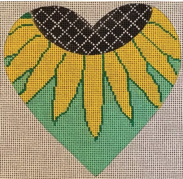 Patti Mann Needlepoint – Sunflower on Green Heart Ornament