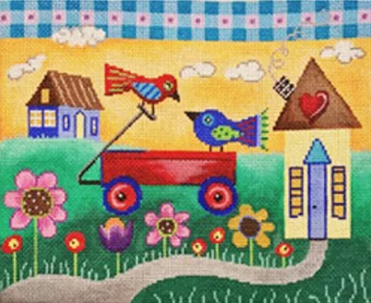 Patti Mann Needlepoint – Wagon Ride for 2 Birds