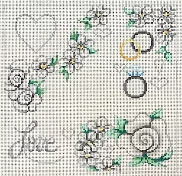 Patti Mann Needlepoint – White Floral Love