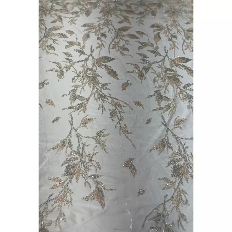 Peach Beaded Embroidery Tulle