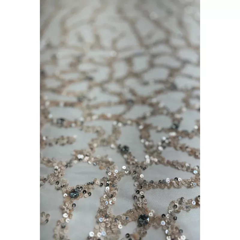 Peach Beading on Peach Tulle Embroidery