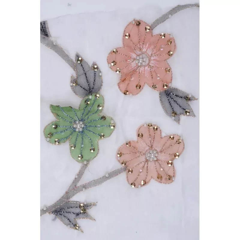 Peach Embroidered Organza Silk 51 Fabric