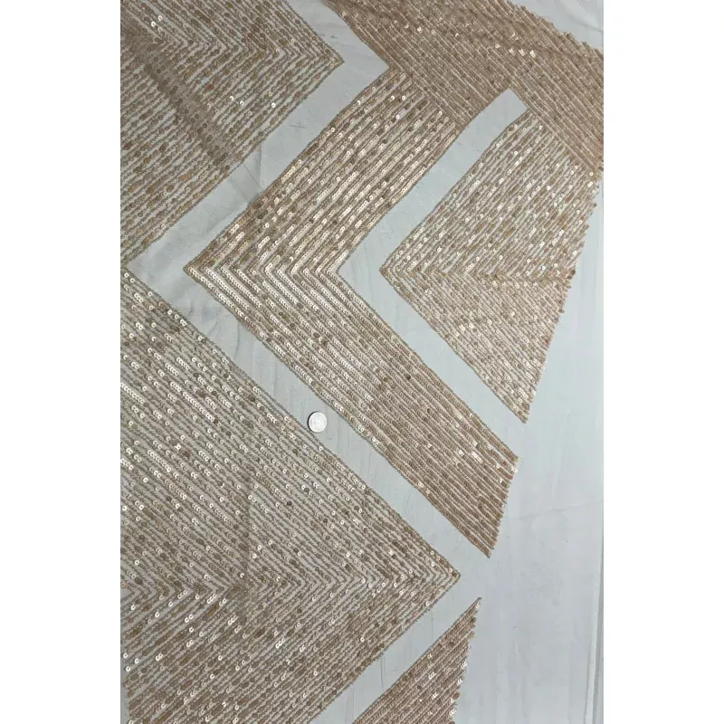 Peach Geometric Sequences on Dark Ivory Tulle Embroidery
