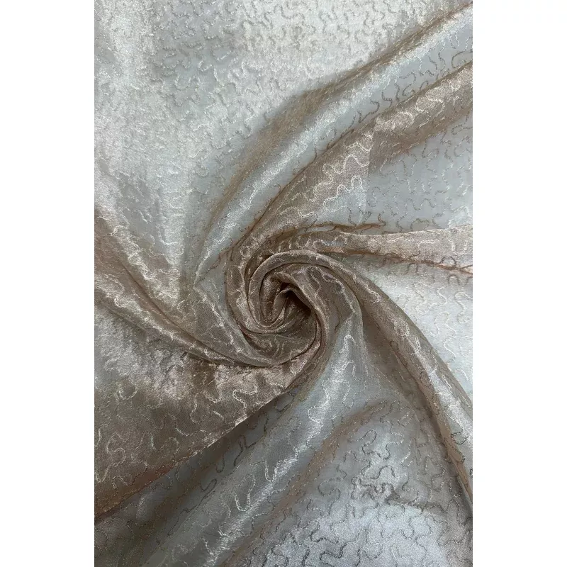 Peach Gold Organza with Silver Thread Tissue Metallic Embroidery