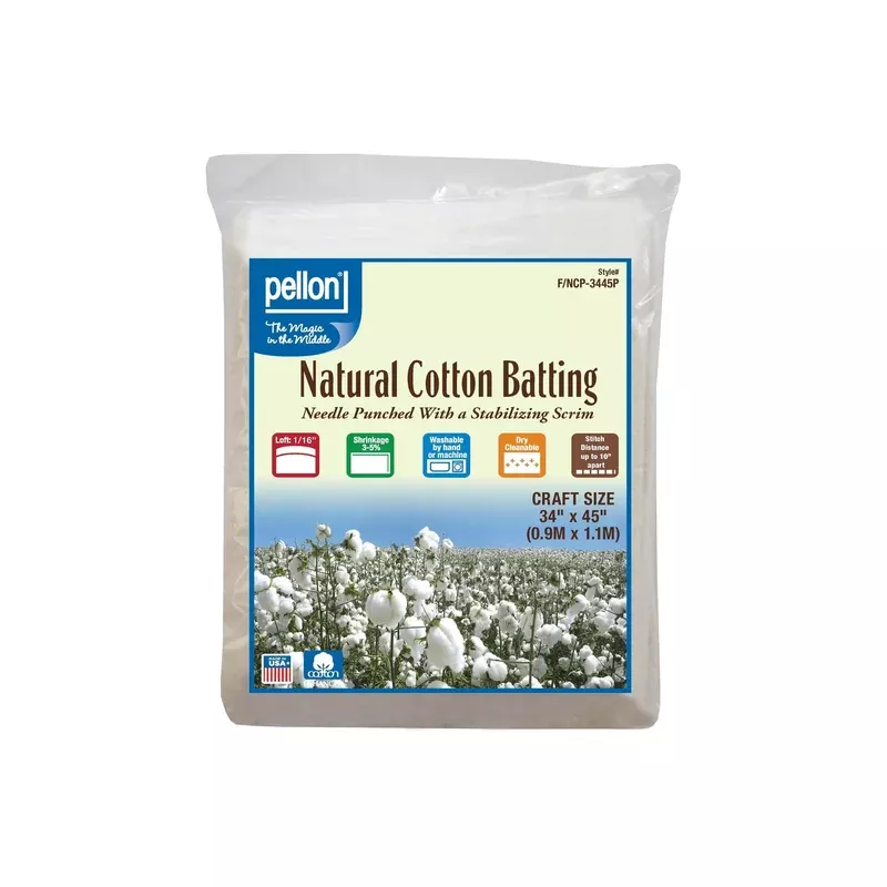 Pellon Natural Cotton Batting With Scrim 34″ x 45″ Craft Size Package.