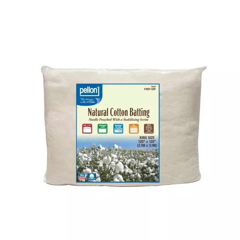 Pellon Natural Cotton Batting With Scrim120" x 120" King Size Package.