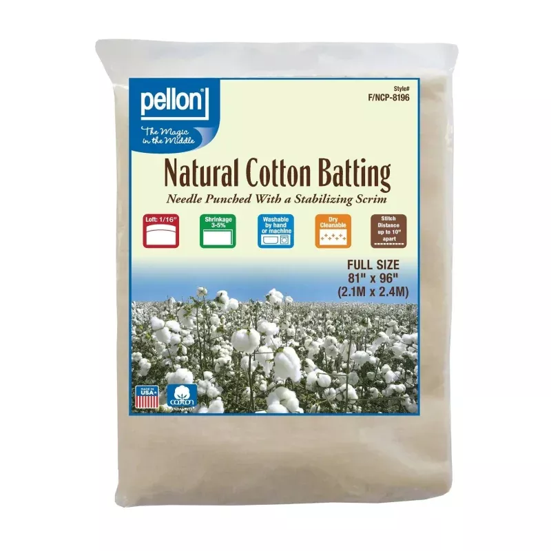 Pellon Natural Cotton Batting With Scrim81" x 96" Full Size Package.