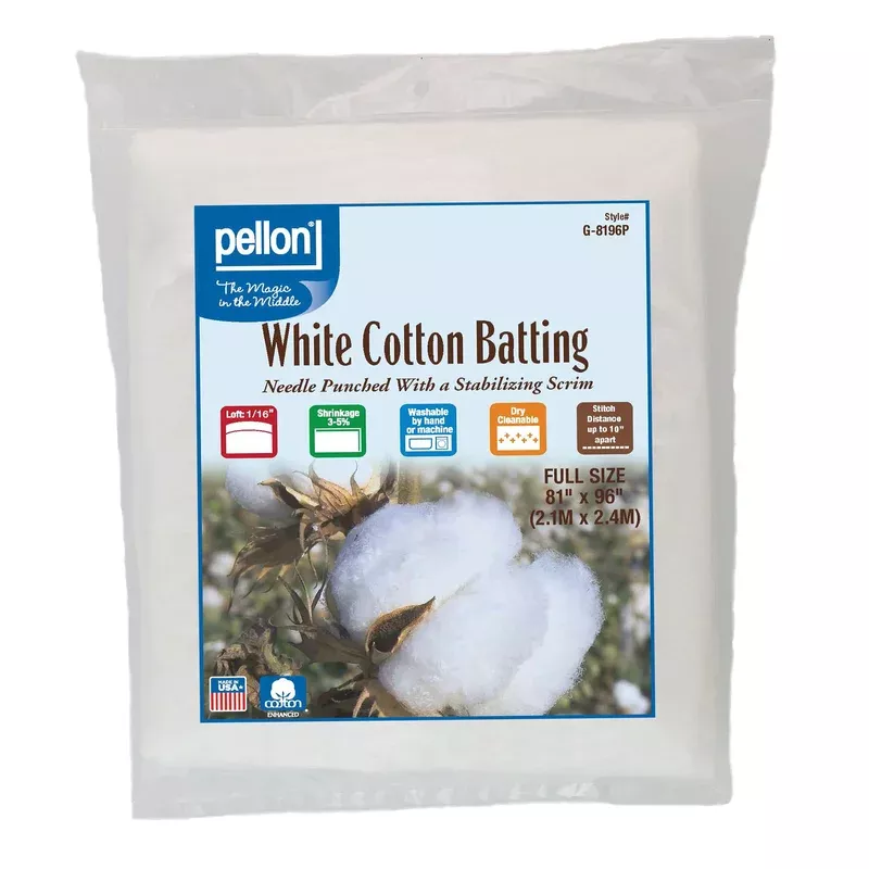 Pellon White Cotton Batting With Scrim 81″ x 96″ Full Size Package.