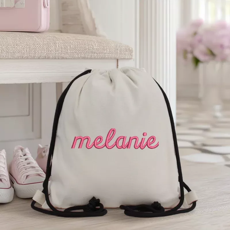 Personalized Canvas Drawstring Bags – Embroidered Name