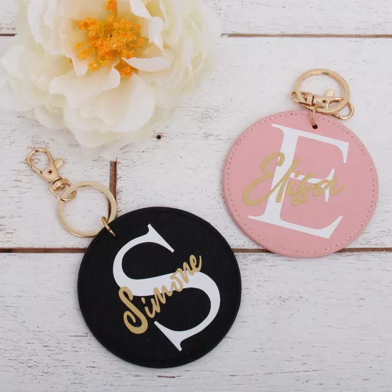 Personalized Circle Keychain Bag Pendant – Pink, Ivory, or Black