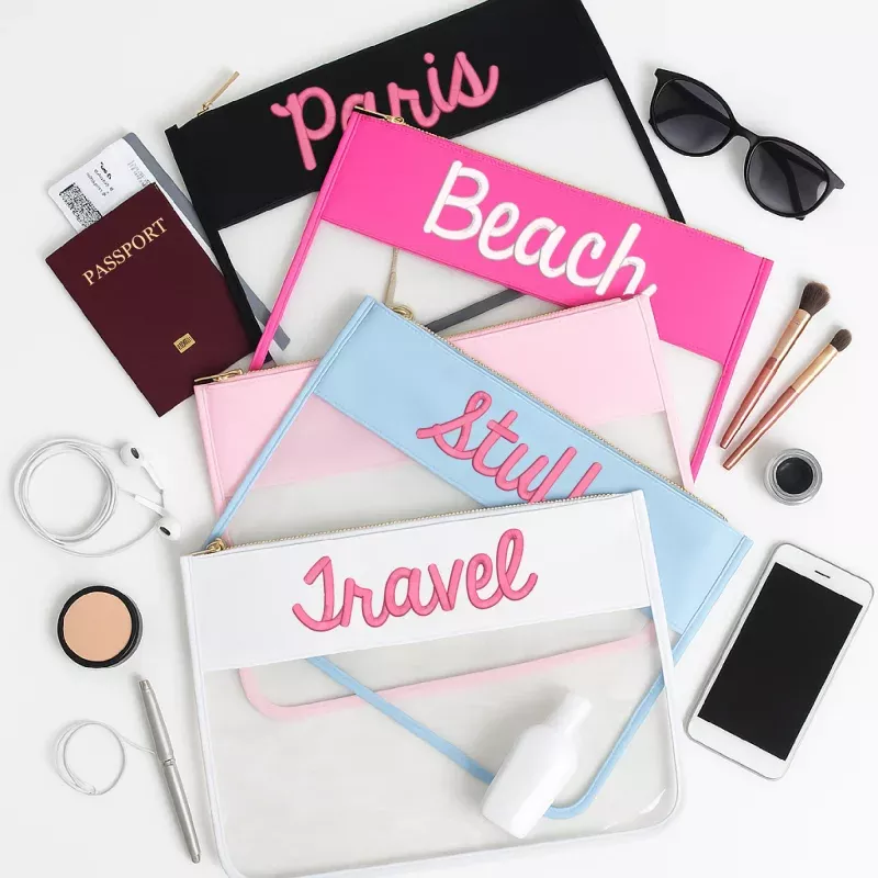 Personalized Clear Zipper Pouch Bags with Embroidery – Customized With Name or Words