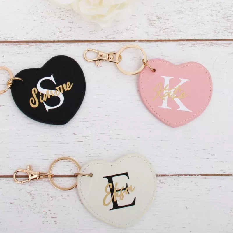 Personalized Heart Keychain Bag Pendant – Pink, Ivory, or Black
