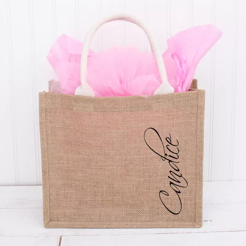 Personalized Jute Tote Bag – Embroidered Name on Side