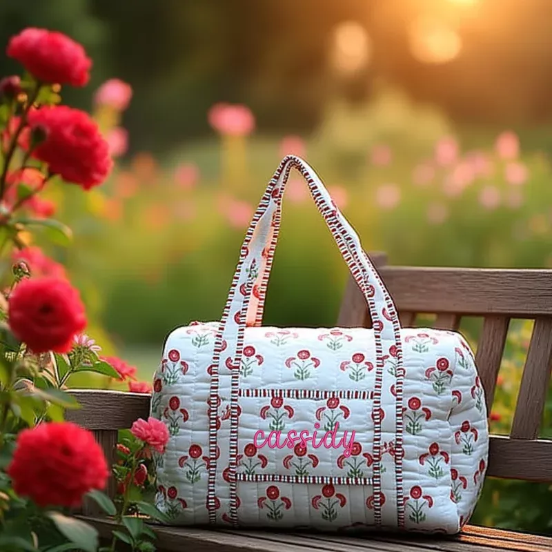 Personalized Quilted Block Print Duffel Bag– Embroidered Letters