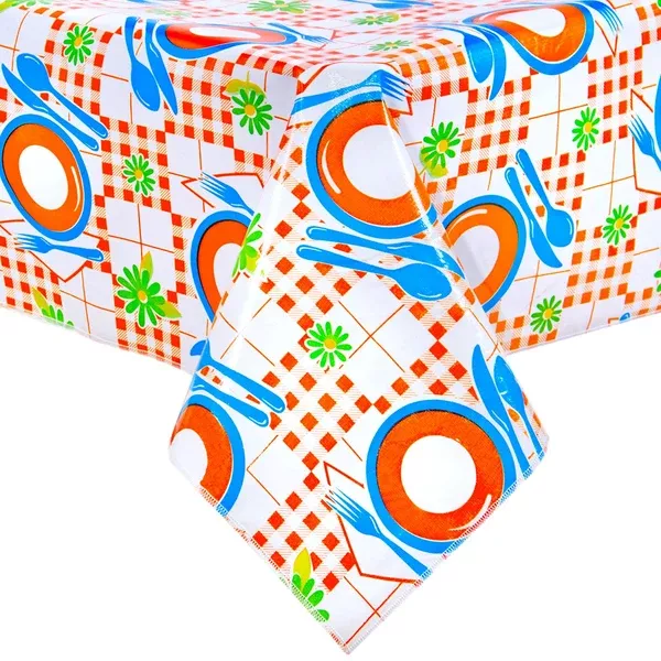 Picnic Orange and Blue Oilcloth Tablecloths