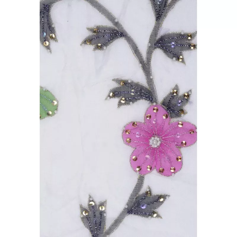 Pink Carnation Embroidered Organza Silk 51 Fabric