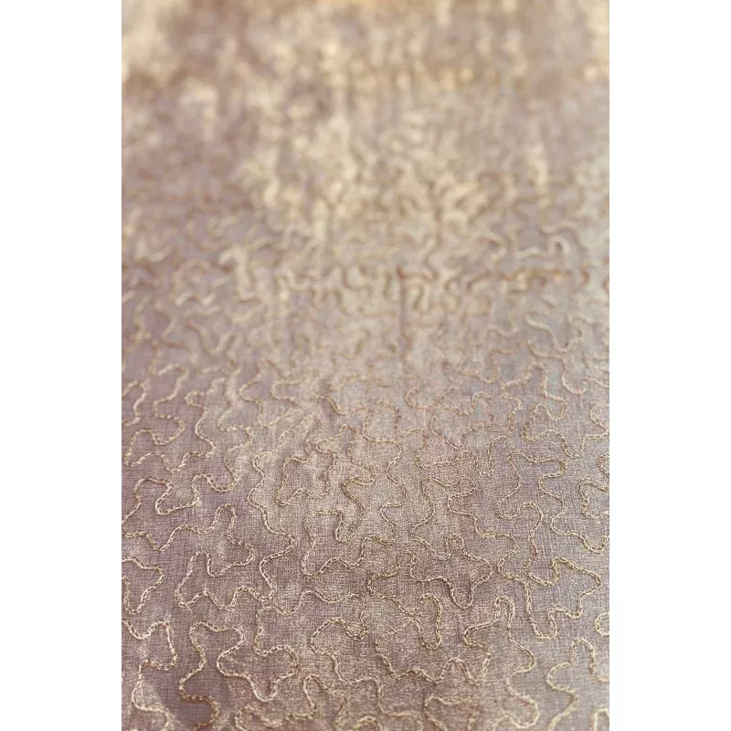 Pink Gold Organza With Gold Thread Tissue Metallic Embroidery