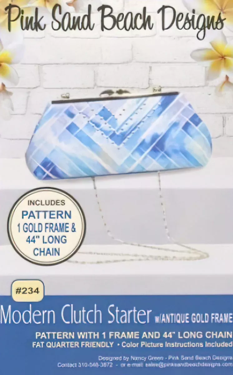 Pink Sand Beach Designs: Modern Clutch Starter Antique Gold Frame & Chain