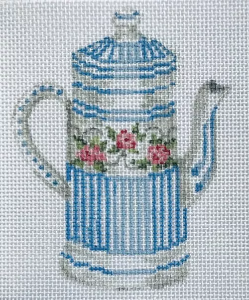 The Plum Stitchery – White and Blue Kettle