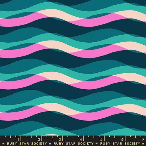 Poolside Too Waves Cotton Quilting Fabric - Peacock RS5198 15