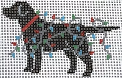 Poppy’s Designs – Black Lab Christmas Lights Dog