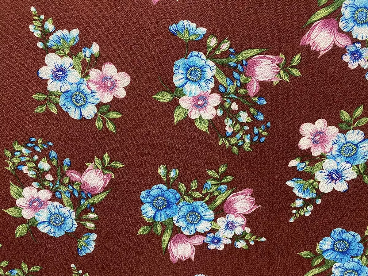 PPC248-05 Bouquets on Auburn - Floral Bubble Crepe Georgette Fabric