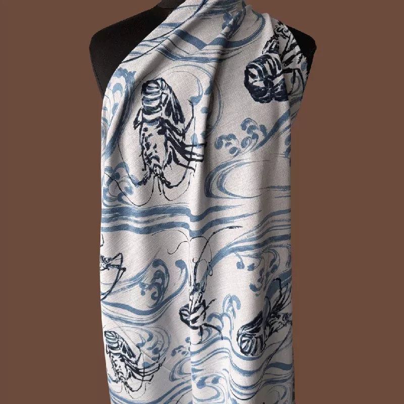 Prawn Party – Blue – Japanese Cotton Shirting