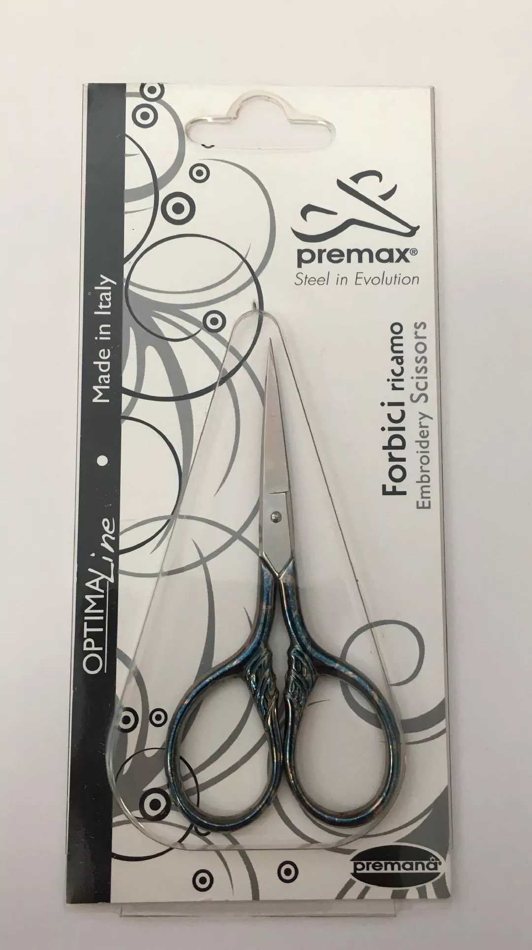 Premax 3 1/2″ Teal Handle Lions Tail Embroidery Scissors