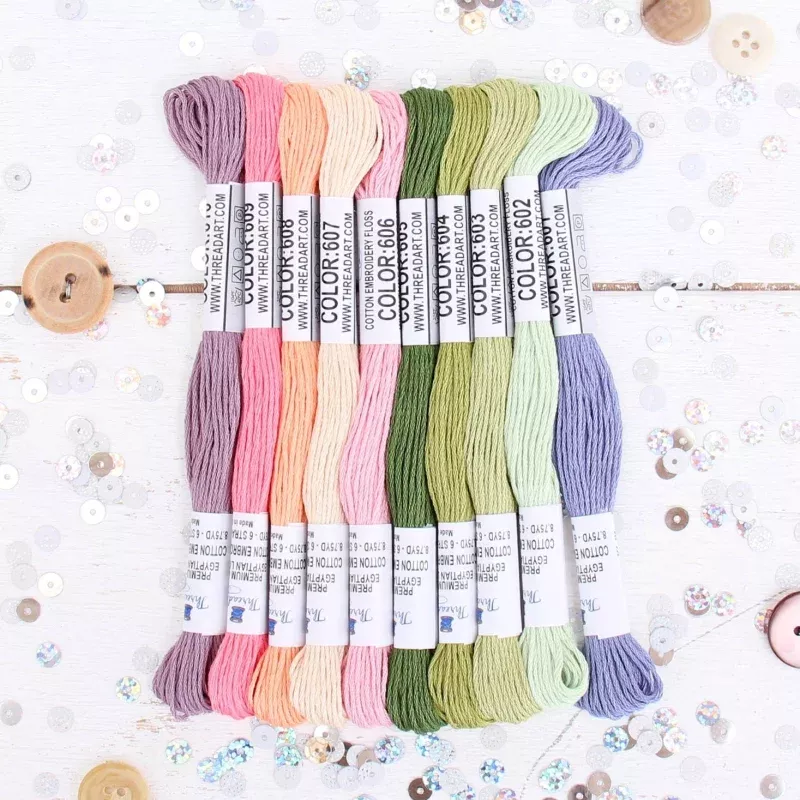 Premium Cotton Embroidery Floss Set in 10 Spring Flowers Colors – Six Strand Thread