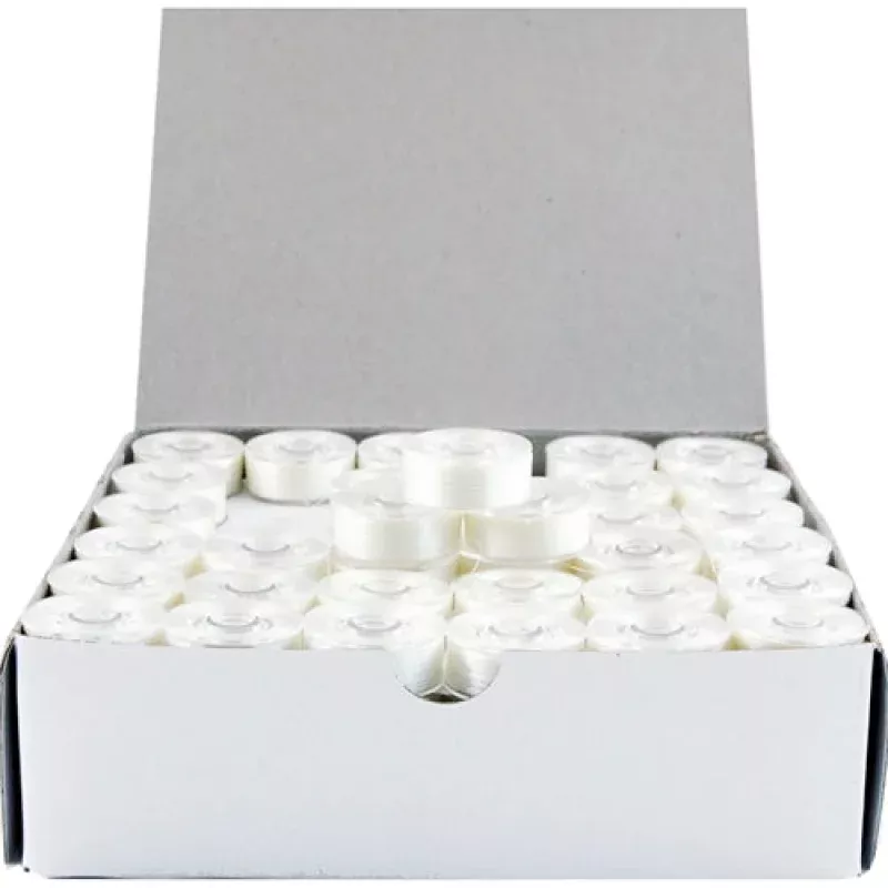 Prewound Embroidery Bobbins- 144 Count Per Box – Plastic Sided White – L Style