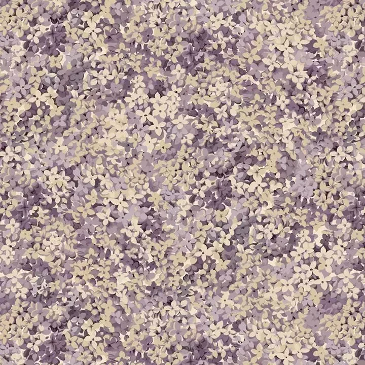 Purple Lilac Packed Flowers Cotton Wideback Fabric per yard