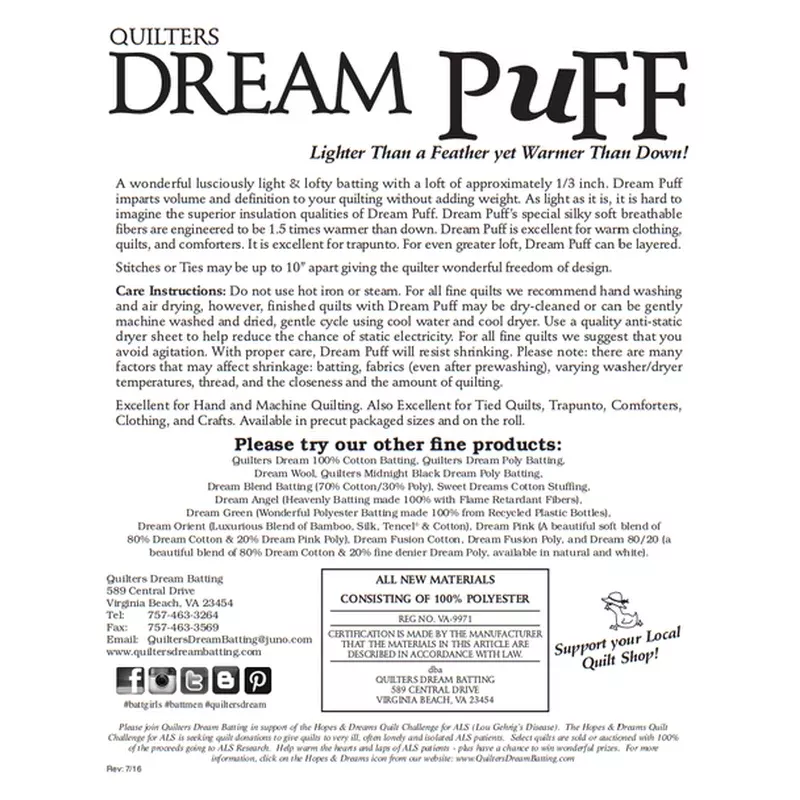 Quilters Dream Puff BTR KING 122″Wide x 20Yds
