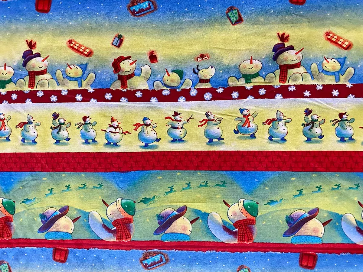 Quilting Cotton Print Fabric - Christmas Panel - Hallmark Snowmen Stripe