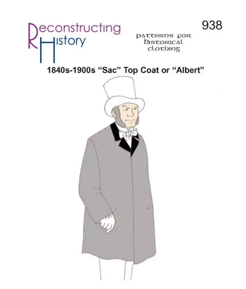 Reconstructing History #RH938 - Gentleman's Victorian Sac Top Coat sewing pattern