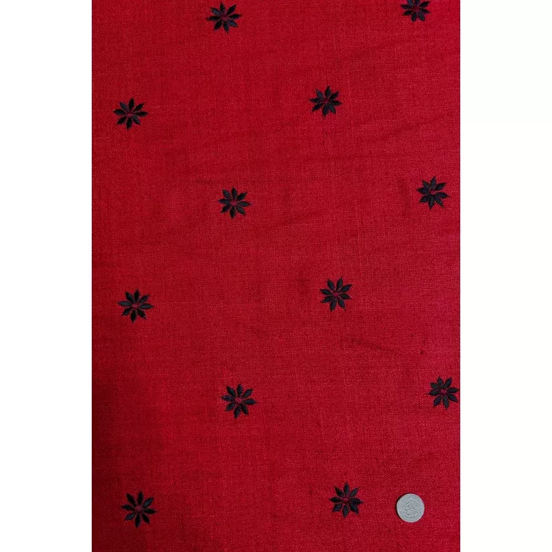 Red Embroidered Silk Linen MEMT-023-9