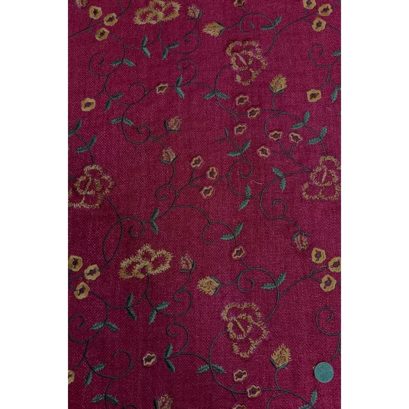 Red Embroidered Silk Linen MEMT-028-02