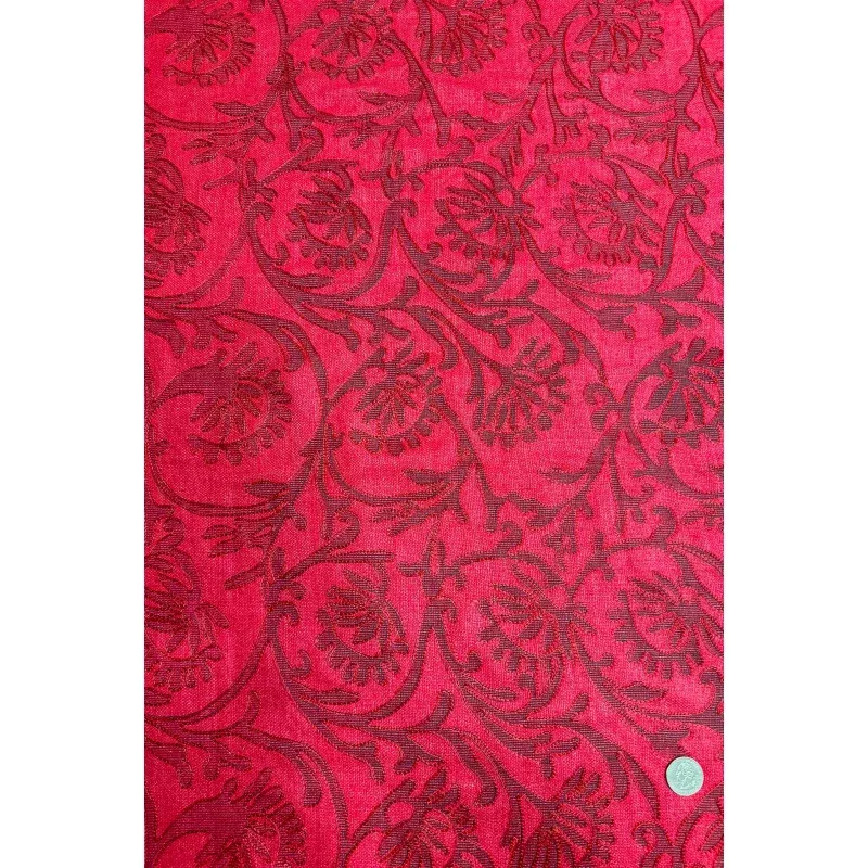 Red Embroidered Silk Linen MEMT-033-03