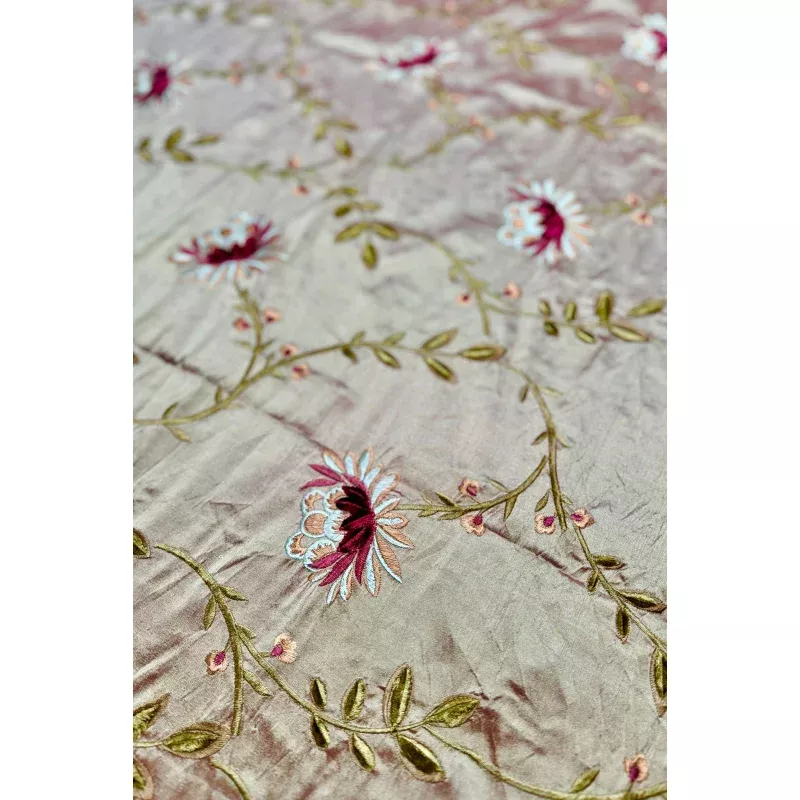 Red Gold/Multicolor Embroidered Dupioni Silk