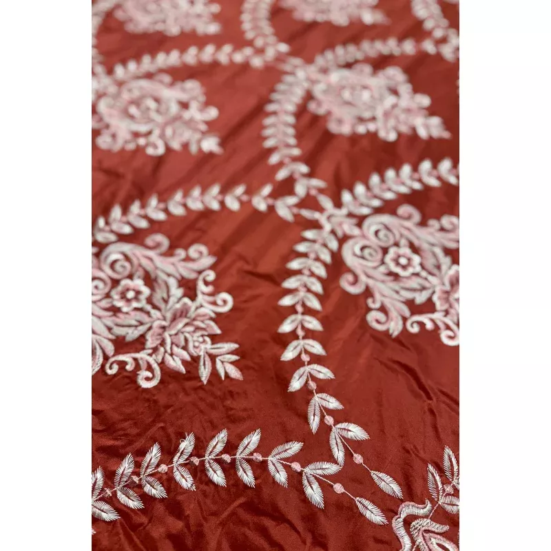 Red Ochre/Multicolor Embroidered METF-030/4 Silk Taffeta