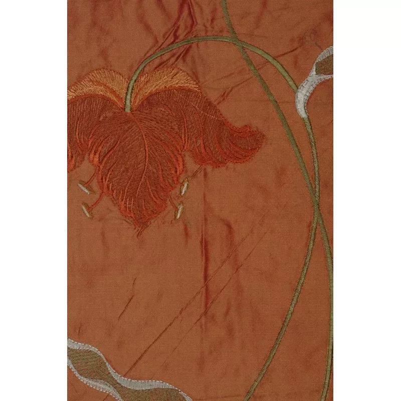 Red Orange Embroidered Taffeta Silk 504 Fabric