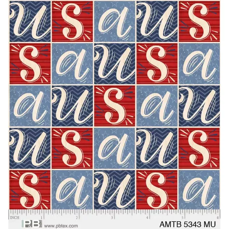 Red White And Blue America The Beautiful Block Letters 44"/45" Fabric Per Yard