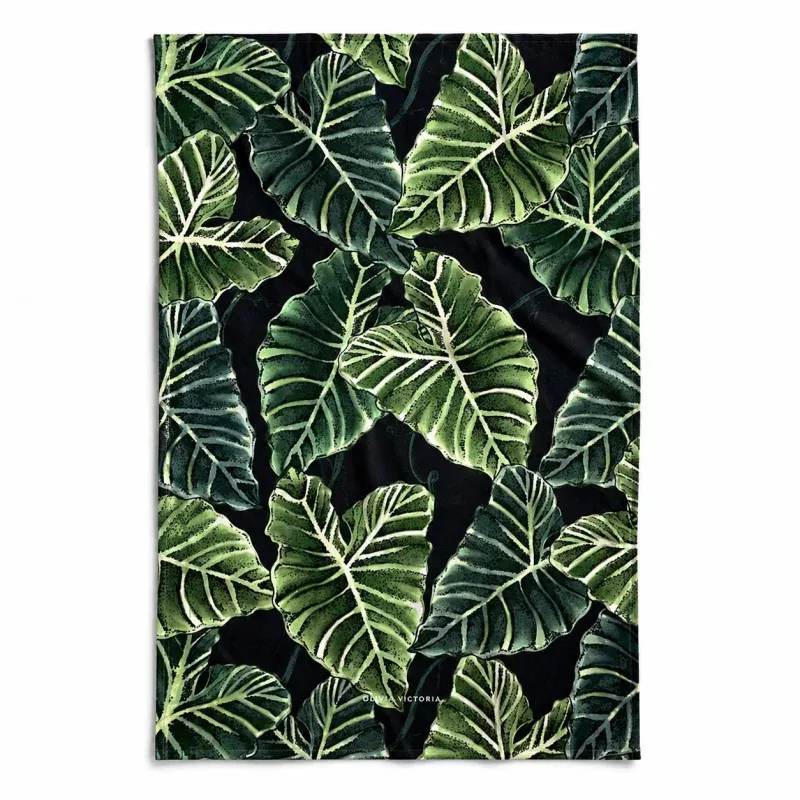 Regale Leaf Tea Towel in Black