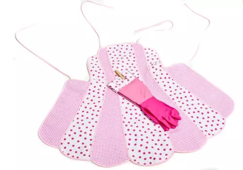 Retro Pink Polka Dot Oilcloth Apron and Glove Set
