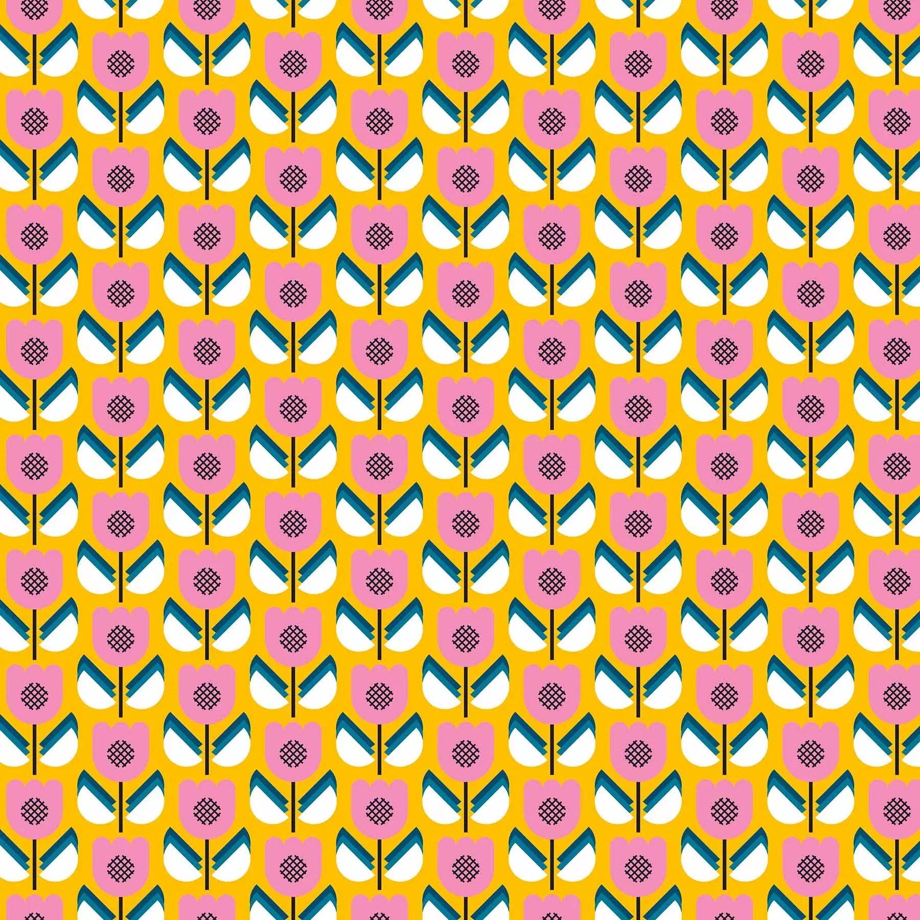 Retro Rove Tulips in Yellow – 7/8 Yd EOB