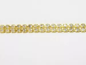 Rhinestone Banding - Cup Chain R06 - Double Row, Gold/Crystal, 2.5mm
