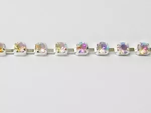 Rhinestone Banding - Cup Chain R12 - Single Row Silver/Aurora Borealis 4mm