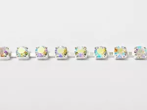 Rhinestone Banding - Cup Chain R17 - Single Row Silver/Aurora Borealis 6mm