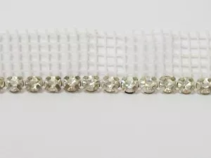 Rhinestone Banding - White Net Single Row, Silver/Crystal 4mm