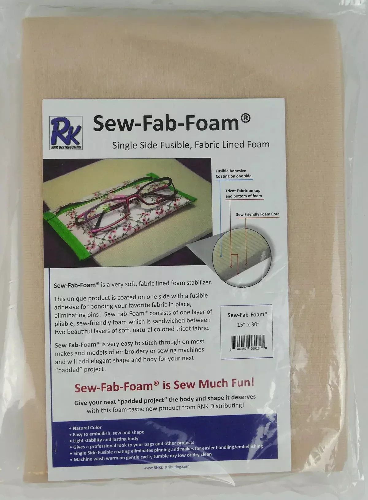 RNK Sew-Fab-Foam - Single Fusible 15" x 30"