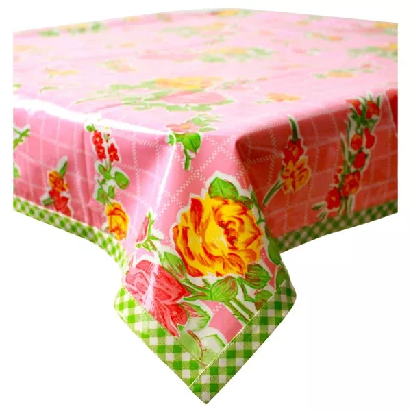Rose and Grid Pink Oilcloth Tablecloths